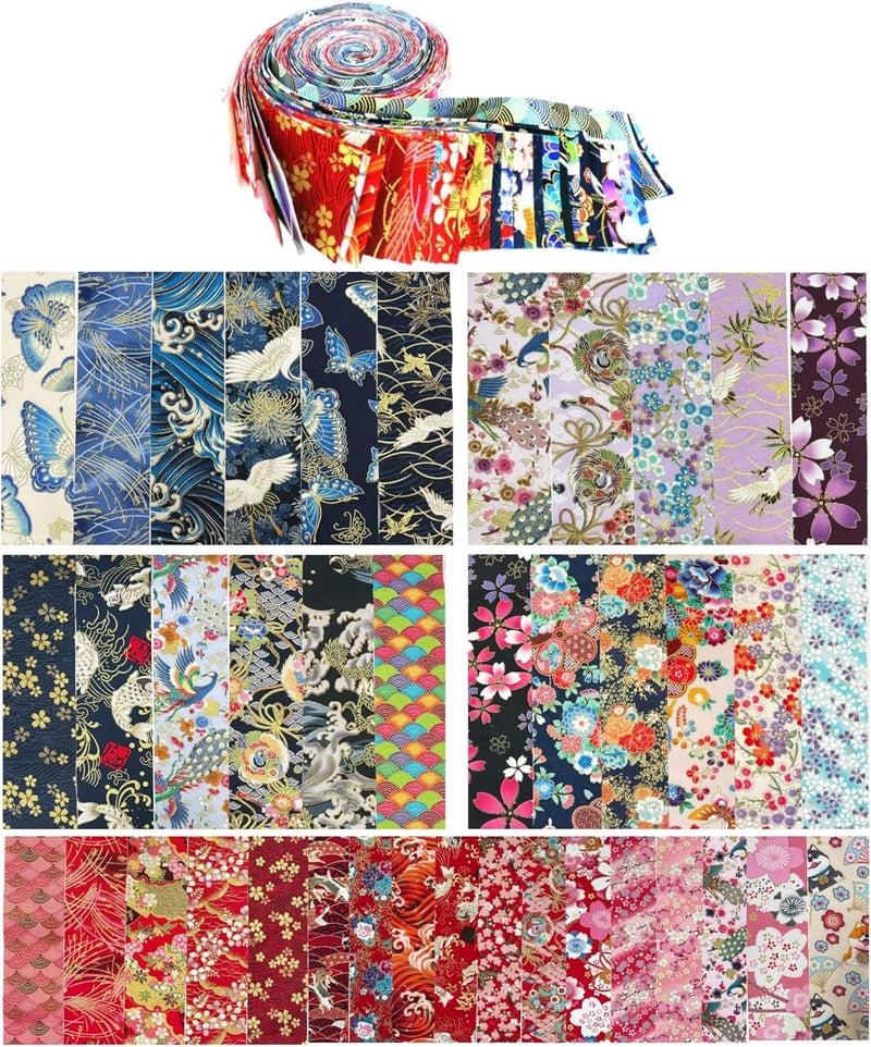 ADAIER Heavyweight 100% Cotton Fabric Pack, 40 Pcs Japanese Style Precut Strips | 2.6x19.7 Inches for Quilting, Sewing & DIY Projects - Image 1
